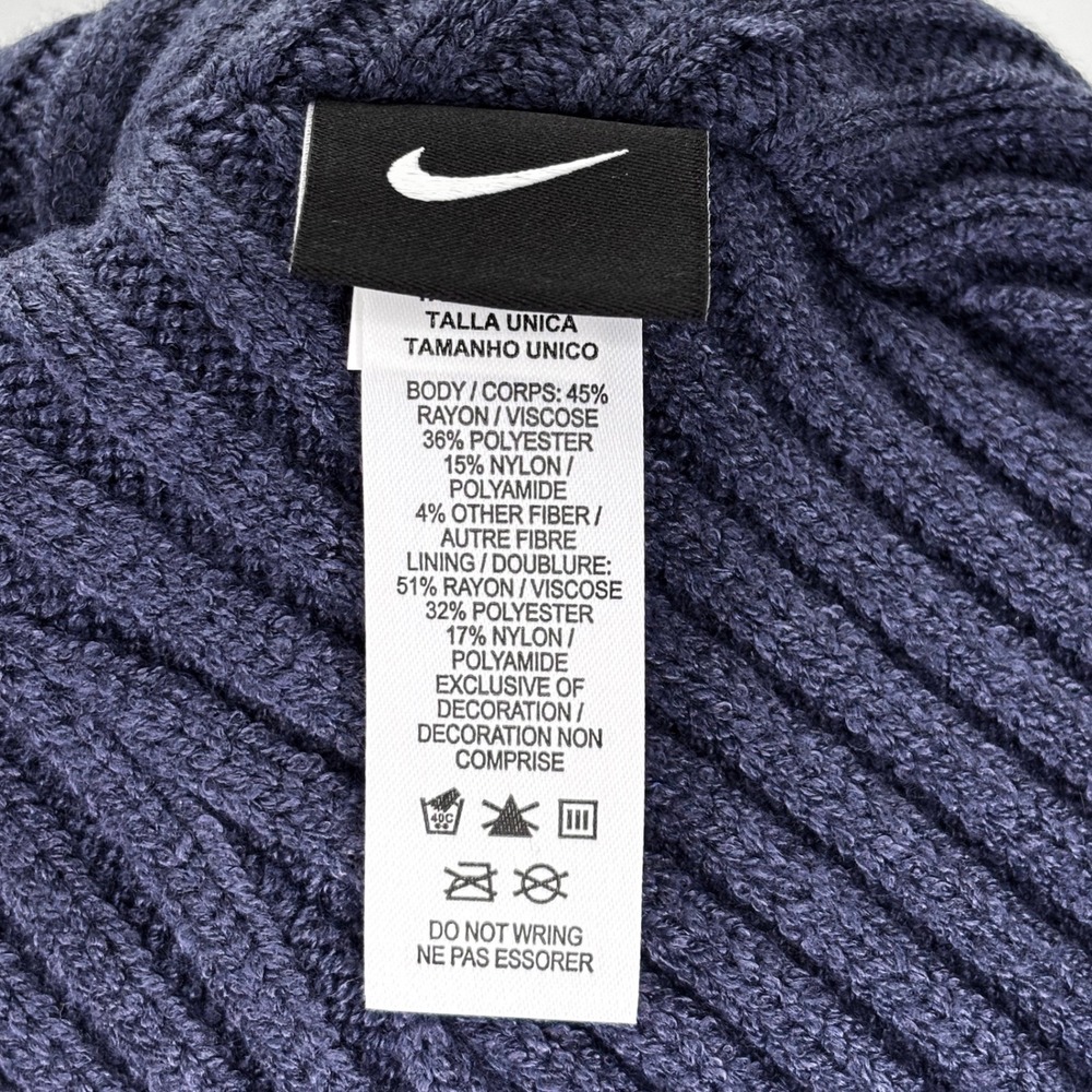 NEW Nike Beanie Hat Blue Heather Rib Knit Fleece Lined Cuffed NWT One Size Women - Picture 2 of 8